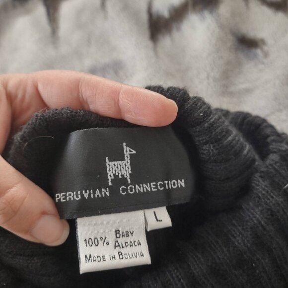 Peruvian Connection Turtleneck Womens L Black Baby Alpaca Bolivia Luxury - Picture 10 of 11